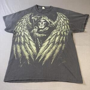 Y2K Grim Reaper with Wings and Sword Grunge Shirt Men's L